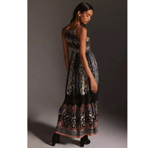 Anthropologie Bhanuni by Jyoti Tiered Maxi Dress in Black Print Size 2 - Picture 4 of 16